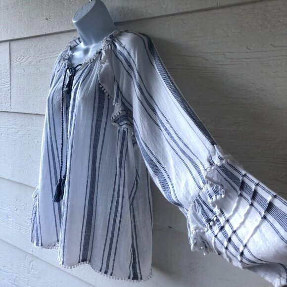 Ella Moss Size L Boho Peasant Style Rylee Lace Up Blouse - Picture 4 of 16